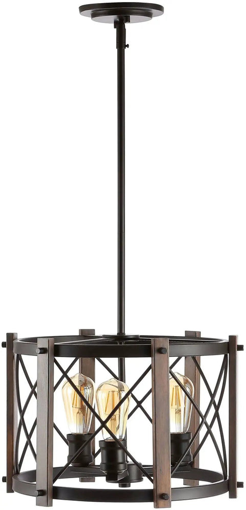 Oil Rubbed Bronze 30 Inch 5 Light Farmhouse Drum Pendant Light With Dimmable LED Bulbs Included, iron basket shade close-up view.