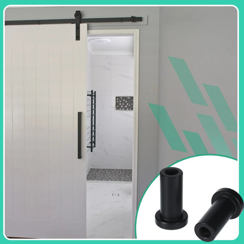 20 Set Barn Door Spacers Kit With Attachment Screws For Sliding Rail Track Hardware showing spacers and an installed door