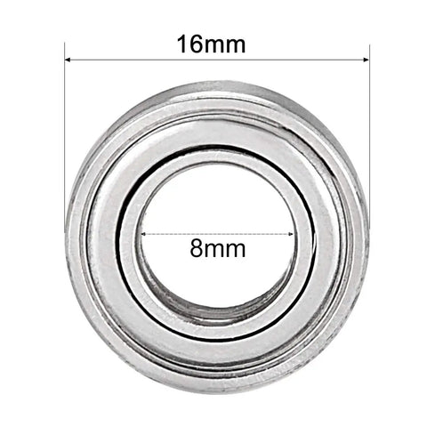 688ZZ Ball Bearing 8mm x 16mm x 5mm Double Shielded Deep Groove Bearing Carbon Steel Pack Of 20 High Speed ABEC 1 Tolerance Shields On Both Sides Dust Resistant Durable For Heavy Load Applications, 16mm outer diameter view