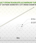 6061 T6 Aluminum Spacer Tubes One Half Inch Outer Diameter By Quarter Inch Inner Bore 36 Inches Long Round Dividers diagram with dimensions