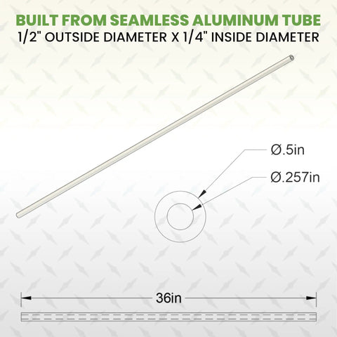 6061 T6 Aluminum Spacer Tubes One Half Inch Outer Diameter By Quarter Inch Inner Bore 36 Inches Long Round Dividers diagram with dimensions