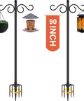 Two Pack 90 Inch Bird Feeder Pole With Five Prongs Base Heavy Duty Double Shepherds Hooks For Outdoor Garden Hanging Lanterns Pots
