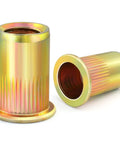 200 Piece Pack Of 10-32 UNC Rivet Nuts, Carbon Steel, Zinc Plated, Knurled Rivnut Threaded Inserts shown in close-up