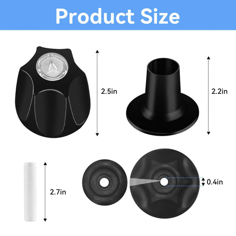 Matte Black 3-Piece Shower Knob Replacement Kit for Verve Tub Shower Handles showcasing dimensions of components.