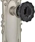 Old School Victorian Crystal Privacy Door Knob Set With Solid Forged Brass Plates Satin Nickel Finish Lead Crystal Knobs