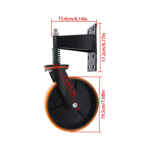 Tough As Nails 8 Inch Gate Wheels With Silky Smooth PU Casters and Heavy Duty Steel Cores, detailed view of dimensions