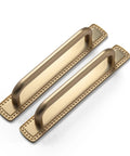 Champagne Bronze Cabinet Pulls With Bead Edge Backplates, 5 Inch Hole Centers, Solid Zinc Alloy Construction, Drawer Handles, 2 Pack