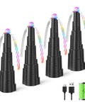Tabletop Fly Fans With USB Type C Rechargeable Battery And Colorful LED Light Show, Foldable Soft Holographic Blades 4 Pack