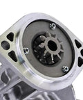 Close-up of 12 Volt 1.4 Kilowatt 9 Tooth Starter Motor S114 264 S114264A 3601850101 Replacement For Ford Tractor mounting view