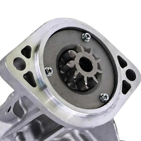Close-up of 12 Volt 1.4 Kilowatt 9 Tooth Starter Motor S114 264 S114264A 3601850101 Replacement For Ford Tractor mounting view