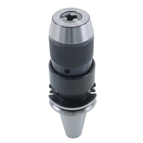Keyless Collet Chuck For CAT40 CNC Milling Lathe Tool Holder One Half Inch Drill Chuck shown with V Groove Design.