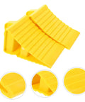 2 Pack Heavy Duty Rubber Wheel Chocks with grit treads, bright yellow, designed for secure vehicle blocking.