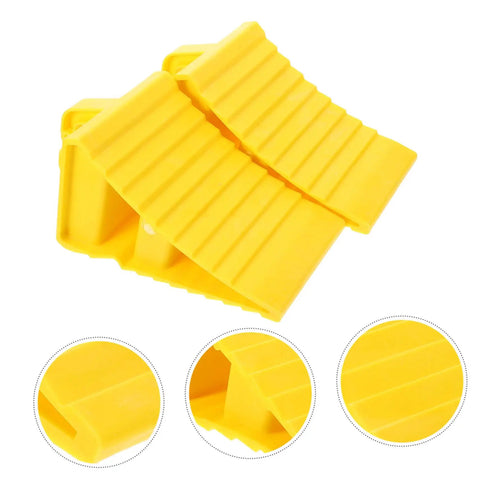 2 Pack Heavy Duty Rubber Wheel Chocks with grit treads, bright yellow, designed for secure vehicle blocking.