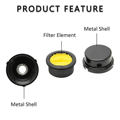 Heavy Duty One Half Inch Thread Air Compressor Silencer Filter Metal Intake Muffler with metal shell and filter element displayed