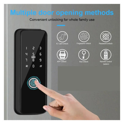 Top Shelf Smart Deadbolt Lock With Fingerprint And Phone App Control IC Card Keyless Entry Zero Hassle Setup showing multiple entry methods.
