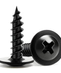 Black Wood Screws Size Eight By Three Quarter Inch 125 Piece Set Self Tapping Phillips Truss Head Fasteners close-up view