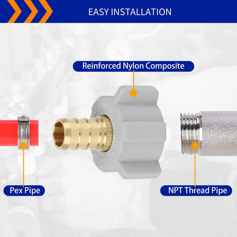 10 Pack Half Inch PEX to Half Inch Female NPT Swivel Brass Fittings Adapters Lead Free Potable Water Connector PEX B and C Compatible NSF ASTM F1807 Certified RV Plumbing Adapter for Easy DIY Repairs, PEX pipe to NPT thread
