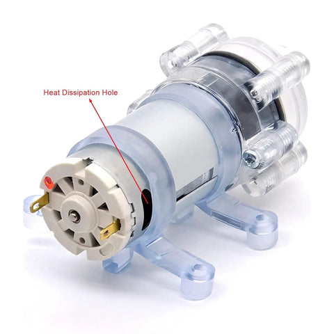Compact Self Priming Diaphragm Pump 6V to 12V Micro Water Pump For Home Office Diy Projects Quiet Under 6W With 1.5 to 1.8 Liters Per Minute Flow 5 M Head 1.5 M Suction Silicone Case Shockproof And Durable with heat dissipation hole visible