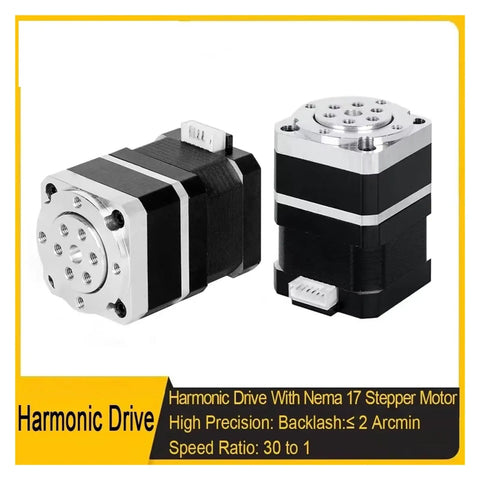 Pro Level Mini Harmonic Drive With Bulletproof Strain Wave Gear Reducer Dead Accurate Rotary Actuator Kit For Industrial Robots And Cnc Machines. Image shows two Nema 17 stepper motors.