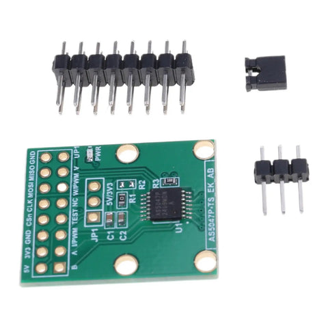 AS5047P Encoder Module Development Board For SimpleFOC Projects, Delivers Precise Position Feedback With SPI Interface, Plug And Play Design, Easy Integration For Robotics, Automation, And Motion Control Systems. Green PCB with AS5047P chip and header pins
