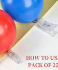 Clear Balloon Arch Clips Set With 10 Large Transparent Spring Clips And 12 Smaller Clamps showing usage with balloons