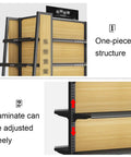 One-piece structure highlighted, showing laminate adjustment on Heavy Duty Four Tier Storage Rack With Adjustable Shelves Double Sided Steel Frame And Wood Panels Built Tough For Garage Warehouse Kitchen Or Retail Display Setup No Fuss Assembly Designed To Handle 1100 Pounds Like A Champ.
