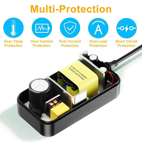 12V 2A Power Supply Adapter 120V AC To DC 12V 5.5x2.1mm Barrel Plug 24W Transformer internal circuit with multi-protection features