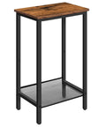 Built Tough Industrial Tall Side Table Featuring Adjustable Mesh Shelves And Rugged Steel Frame Works Like A Charm As A Tall Nightstand For Your Rustic Brown Living Room Setup with wooden top and mesh shelf.