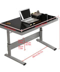 Straight Up Solid Manual Height Adjustable Standing Desk With Smooth Glide Lift Handle And Spacious Storage Drawer Modern Minimalist PC Computer Workspace built for home use, shown with measurements.