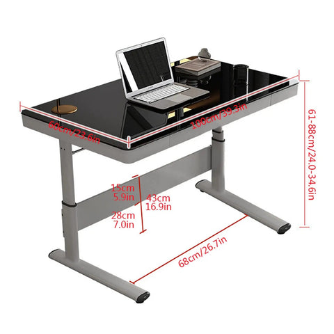 Straight Up Solid Manual Height Adjustable Standing Desk With Smooth Glide Lift Handle And Spacious Storage Drawer Modern Minimalist PC Computer Workspace built for home use, shown with measurements.