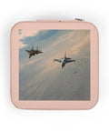 Flying F15 And F16 Jet Aircraft Jewelry Travel Case Pink, Compact 4 x 4 x 2 Inch Travel Jewelry Organizer With Soft Plush Lining