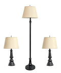 Restoration Bronze Three Piece Lamp Set With Two Table Lamps And One Floor Lamp In Tan Fabric Shades Classic Home Accent