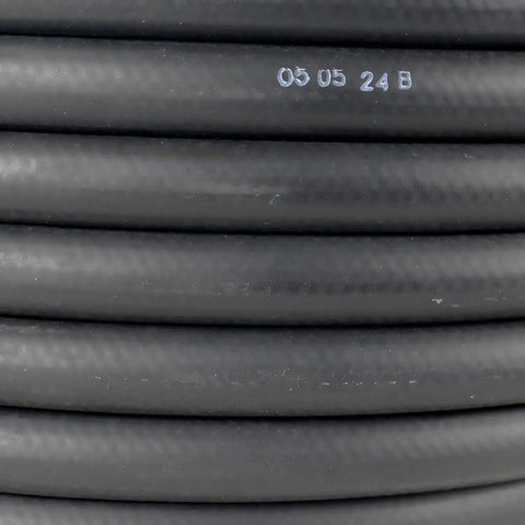 Close-up of 50 Foot 3/8 Inch Rubber Air Hose With 1/4 Inch Male NPT Solid Brass Ends Air Compressor Line 250 Psi