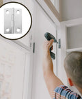 30 Pieces Stainless Steel 2 Inch Cabinet Door Hinges Set For Furniture And Cabinets Durable Rust Resistant Silver Metal Home Hardware With Screws For Easy DIY Installation And Long Lasting Performance in use during installation