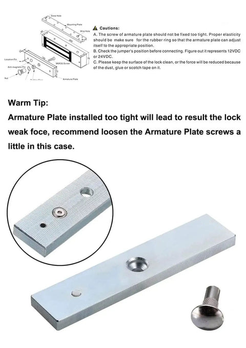 Heavy Duty Magnetic Door Lock 1200LBS 500KG Holding Force 12V Fail Safe NC Mode For Access Control System Stainless Steel Housing With Anti Residual Magnesium Beefy Secure Lock For Offices Homes And Commercial Entrances armature plate and screw components.