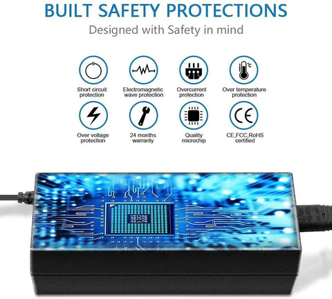 Replacement AC Power Adapter For Krome 61 Key Music Workstation Keyboard Charger That Keeps It Cool And Safe With Low Heat Design FCC CE ROHS Certified with built safety protections diagram.