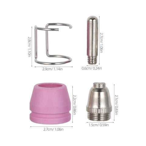 Top Tier Plasma Cutter Consumables Cut-60 Ag60 Sg55 Nozzle Kit With Drag Shield includes ceramic and metal tips for clean cuts.