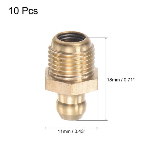 Brass Straight Grease Fittings G1 Eight Thread 11mm Width Hydraulic Lubrication Nipples Heavy Duty Oil Resistant, Pack of 10