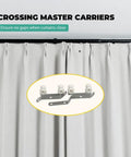 Adjustable Traverse Curtain Rod With Track System Extends From 47 To 86 Inches For Thick Curtains Up To 40 Lbs In Black Aluminum Heavy Duty And No Fuss Easy Install, crossing master carriers