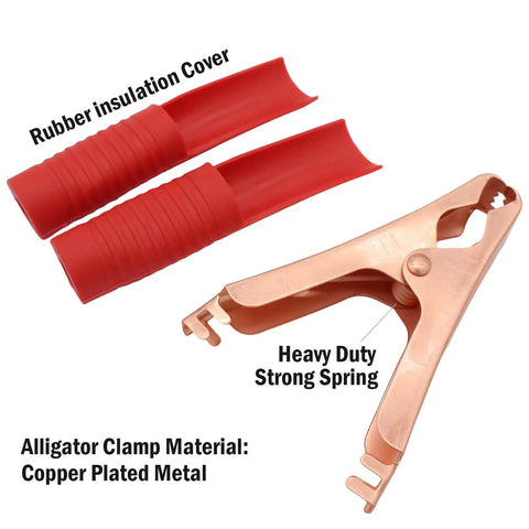 Heavy Duty Insulated Alligator Clips Set For Battery Testing And Electrical Projects, copper clip with red rubber insulation