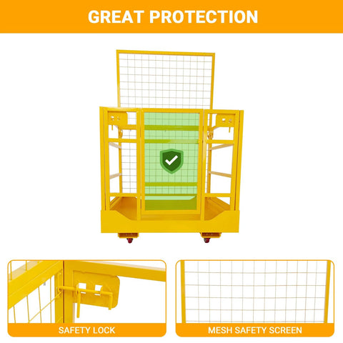 Amazon forklift safety cage on wheels, 43x45 in, steel frame with mesh safety screen and safety lock