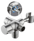 All Metal 3 Way Shower Arm Diverter Valve Built To Last Solid Brass Shower Splitter in brushed nickel, 360 rotation detail