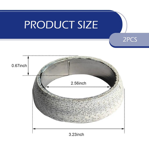 Hardcore 2 Pack Exhaust Manifold Gaskets With Graphite Seal, 65Mm Inner Bore, measuring 0.67in height, 2.56in inner diameter.