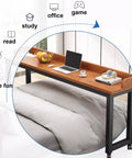 Heavy Duty Adjustable Height Rolling Desk Cart With Smooth Gliding Casters And Rock Solid Oak Finish Top ergonomic bedside table with laptop and fruit bowl.
