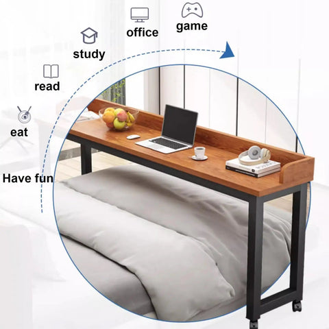 Heavy Duty Adjustable Height Rolling Desk Cart With Smooth Gliding Casters And Rock Solid Oak Finish Top ergonomic bedside table with laptop and fruit bowl.