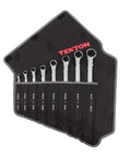 Eight Piece 45 Degree Offset Box End Wrench Set With Roll Up Case For Tight Spots From 1/4 In To 1-1/4 In Reaches Around Obstructions