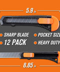 REXBETI 12-pack retractable utility knife with orange slider and black body, 18mm blade