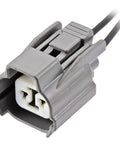 Badass 2 Way Sumitomo Plug Connector Pigtail for Industrial Proportional Solenoid Valves, gray plastic housing with terminals.