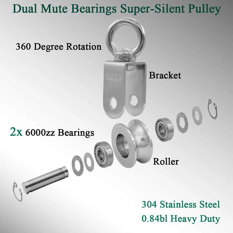 Heavy Duty Pulley Wheel Built Tough With Two Bearings For Rope Loading And Washing Line, 360 Degree Swivel Shoulder Pulley Block