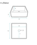 15 Inch Square Concrete Vessel Sink For Bathrooms In Dark Grey Above Counter Installation Stain Resistant Non Porous Concrete No Faucet Holes For Wall Mounted Faucets Modern Durable Vessel Basin dimensions diagram